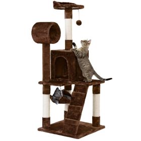 51" Cat Tree with Hammock and Scratching Post Tower, Brown