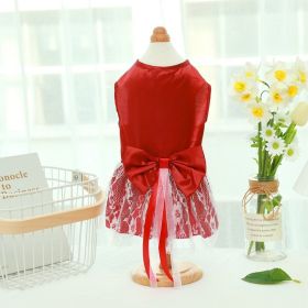 Pet Wedding Dress Bowknot Dog Thin Skirt (Option: Red-L)
