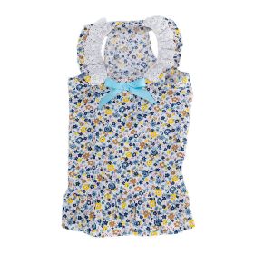 Cute Pet Skirt Bow Thin Dog Clothes (Option: Blue Floral-XXL)